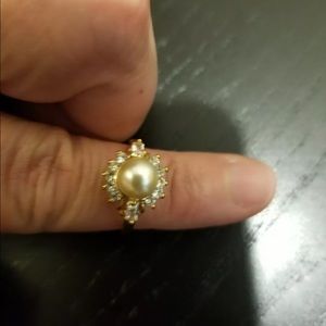 Antique Solid 10 Karat Gold Pearl and Sappy Ring